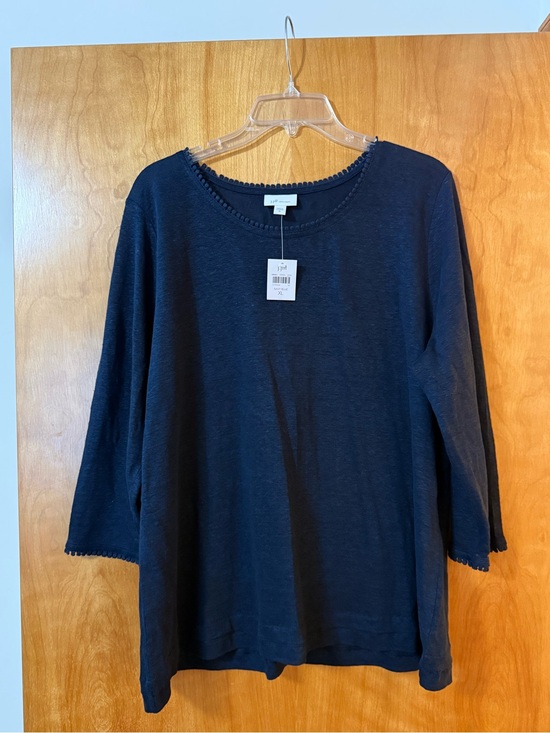 J. Jill Tops - J. Jill Love Linen Navy Blue Crew Neck Top Shirt Decorative Trim NWT Size XL